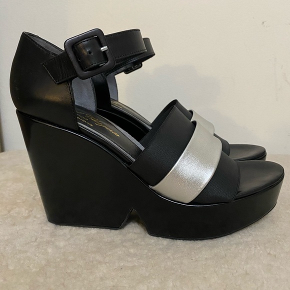 Robert Clergerie Black and Silver Wedge Sandals - Picture 8 of 16